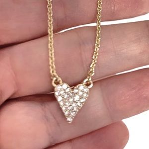 J. CREW Pave Heart Necklace Crystal CZ Heart Gold Plated Chain 16” 2” Extender